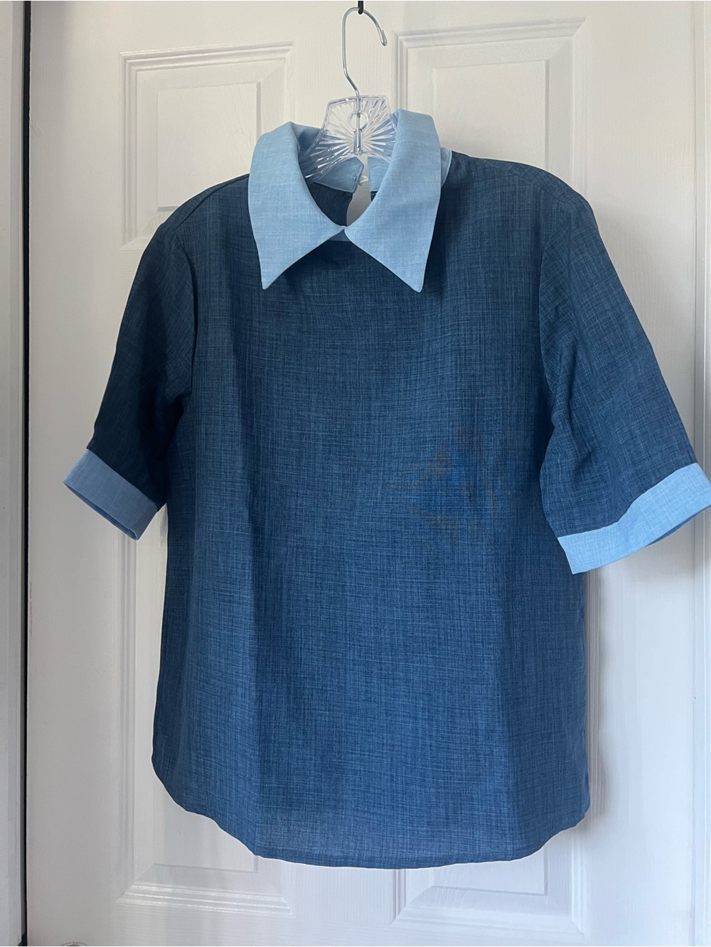 Two-Tone Blue Short-Sleeve Blouse